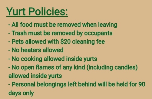 Bothe Park Yurt Policies