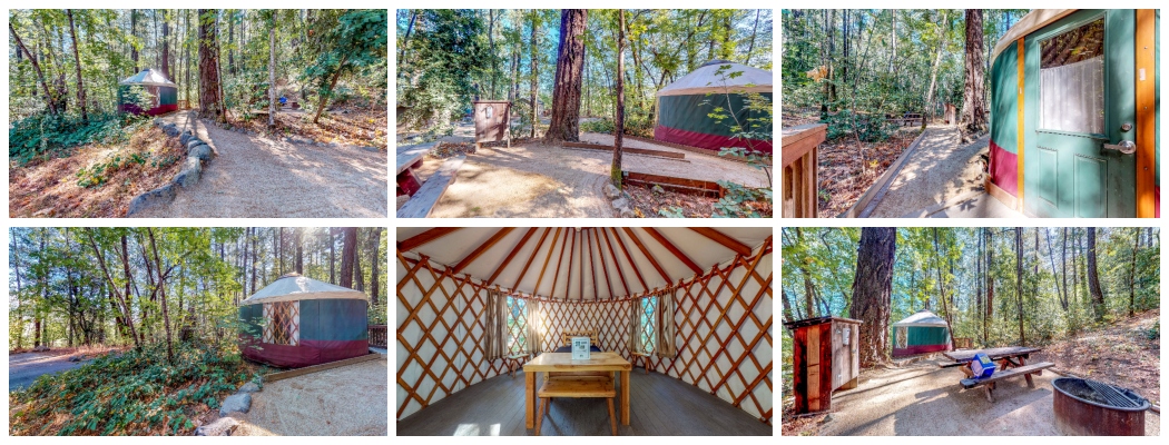 Photos of yurts at Bothe-Napa Valley State Park.