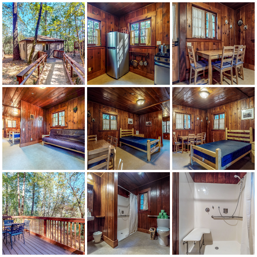 Collage of photos of the cabins at Bothe-Napa Valley State Park