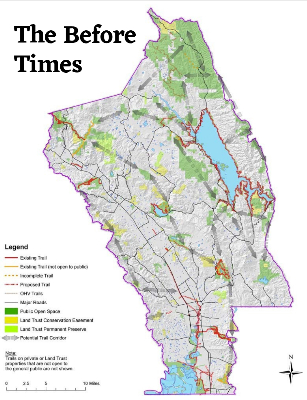 Map of Napa County public lands and trails circa 2008 with text reading The Before Times