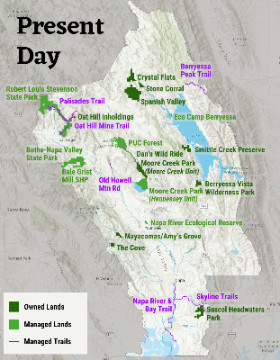 Map of NOSD parks and trails in 2026 with text reading Present Day